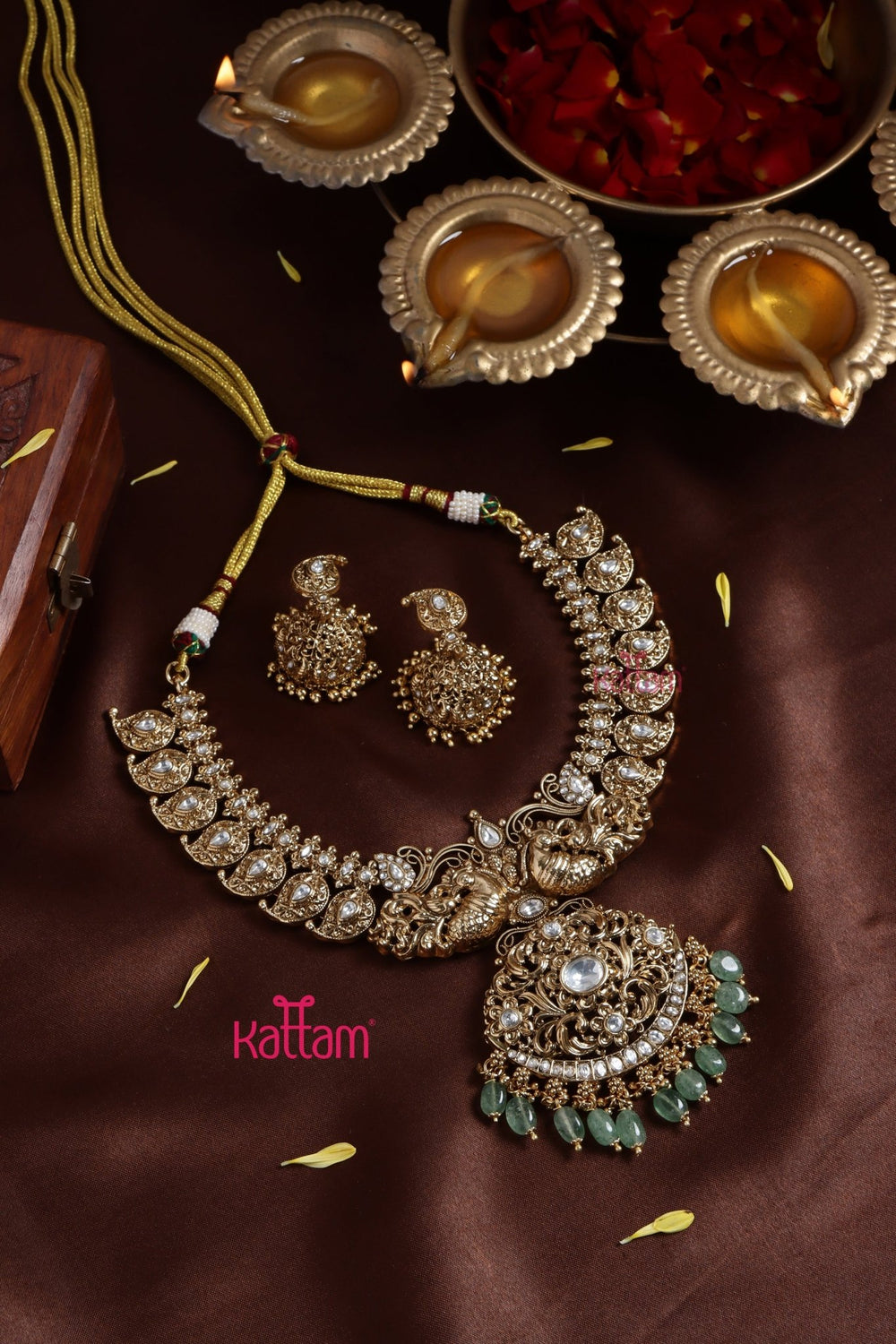 Bridal Peacock Green Bead Necklace - N3249