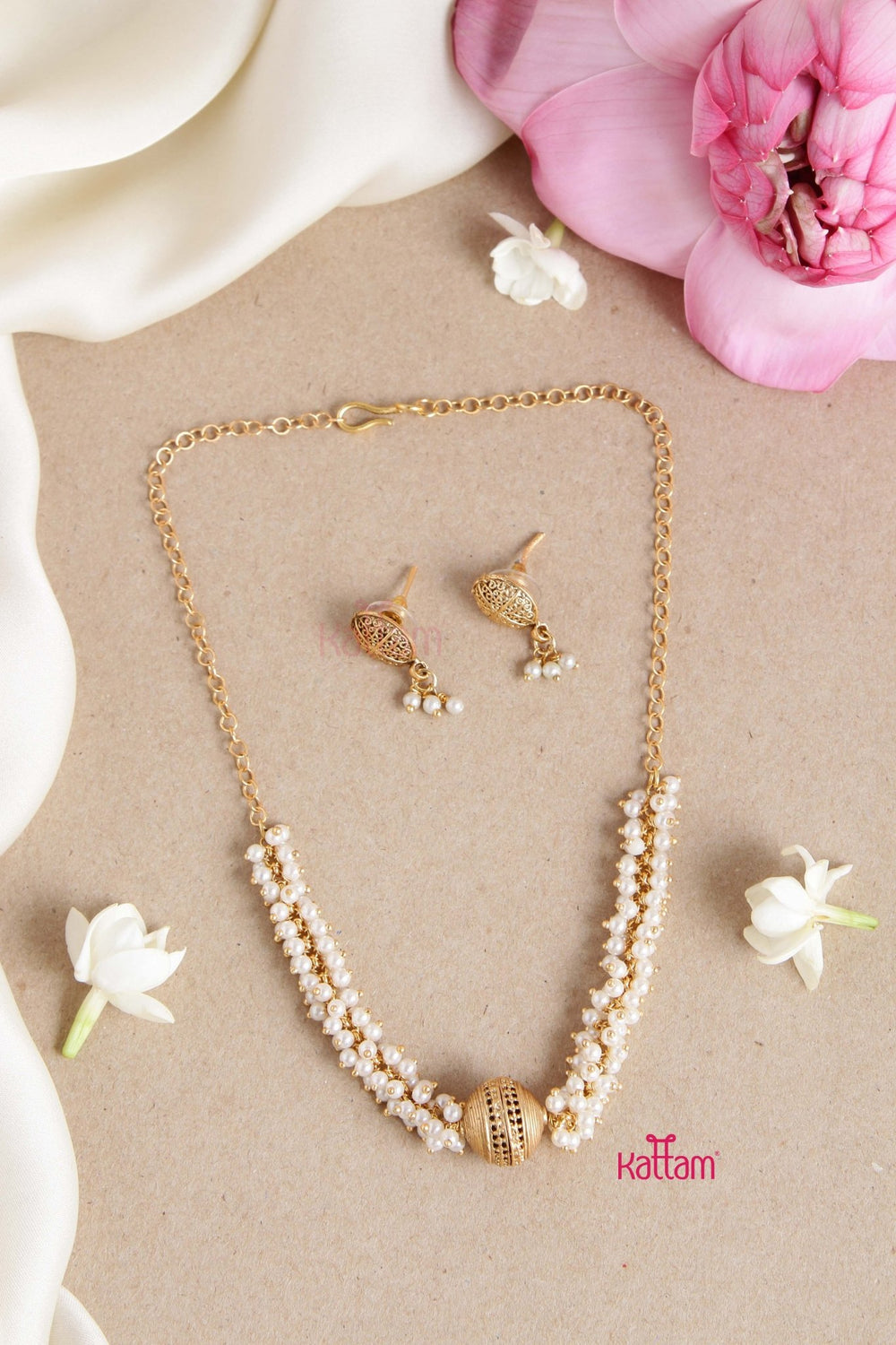 Budgetted Pearl Cluster Necklace Set - N2819