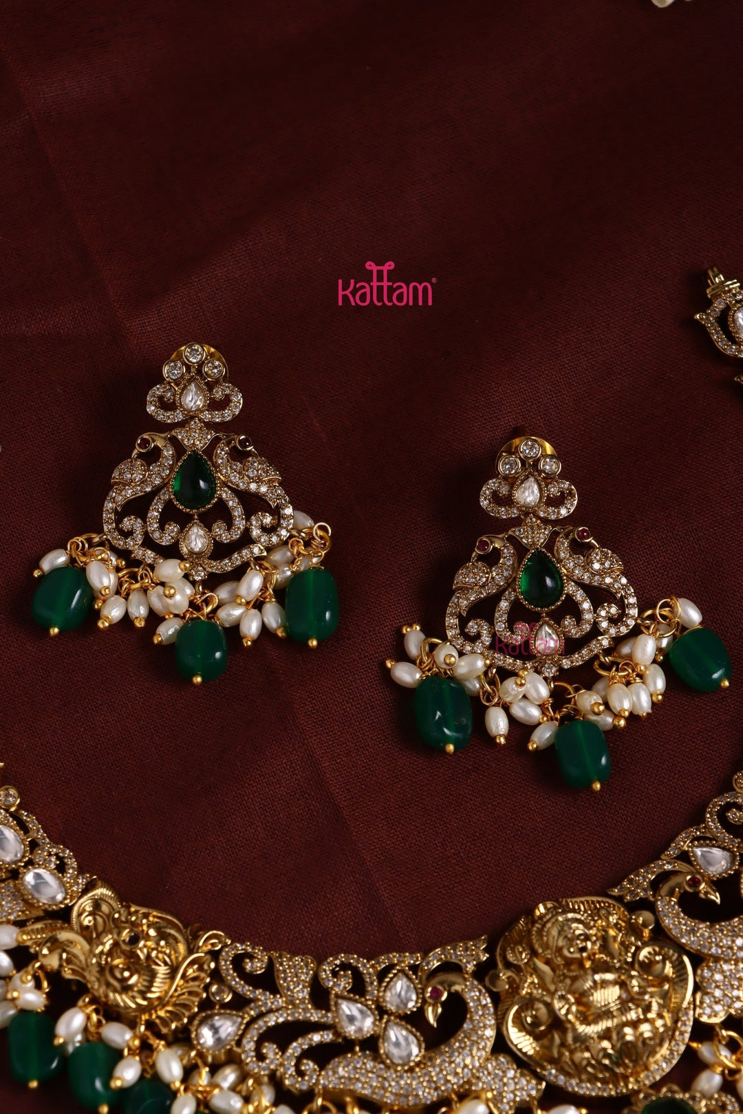 Chaithali - AD Goddess Green Necklace & Haram Set - N3421