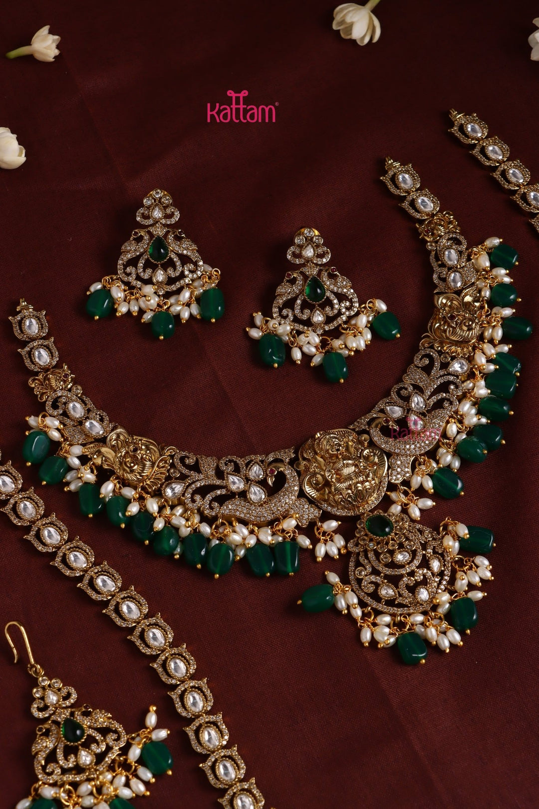 Chaithali - AD Goddess Green Necklace & Haram Set - N3421