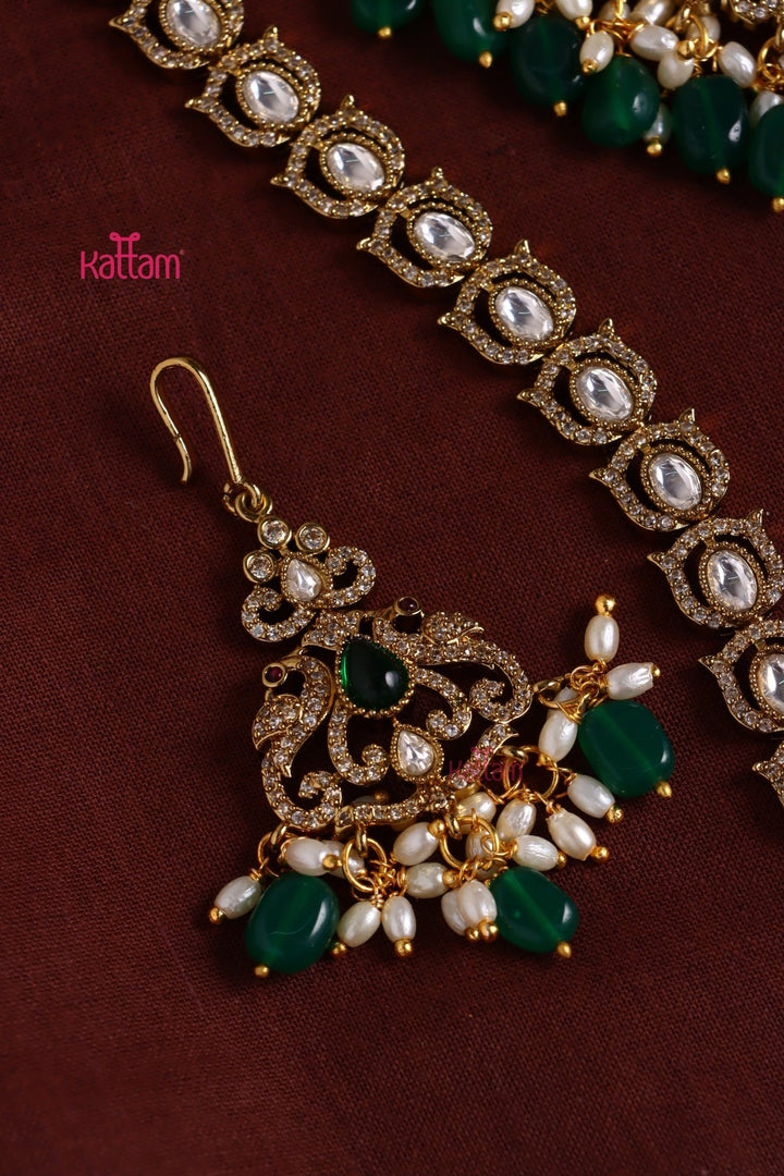 Chaithali - AD Goddess Green Necklace & Haram Set - N3421