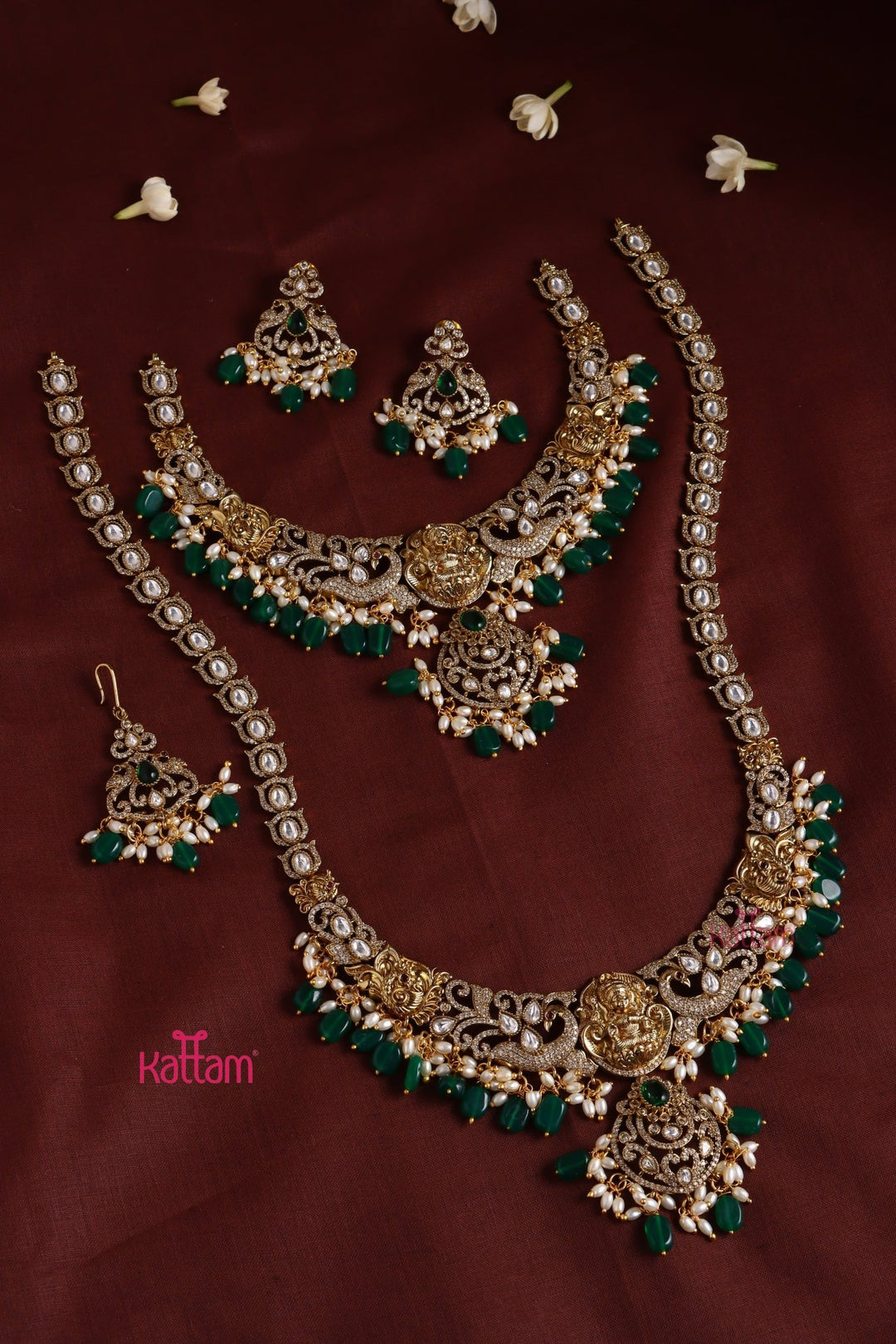 Chaithali - AD Goddess Green Necklace & Haram Set - N3421