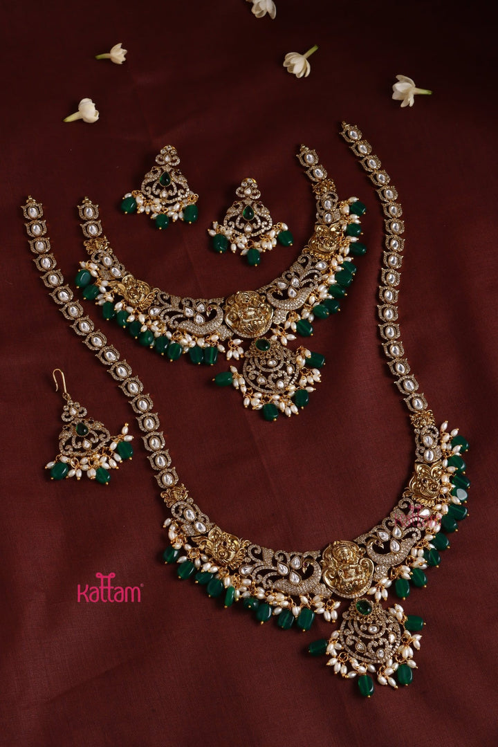 Chaithali - AD Goddess Green Necklace & Haram Set - N3421