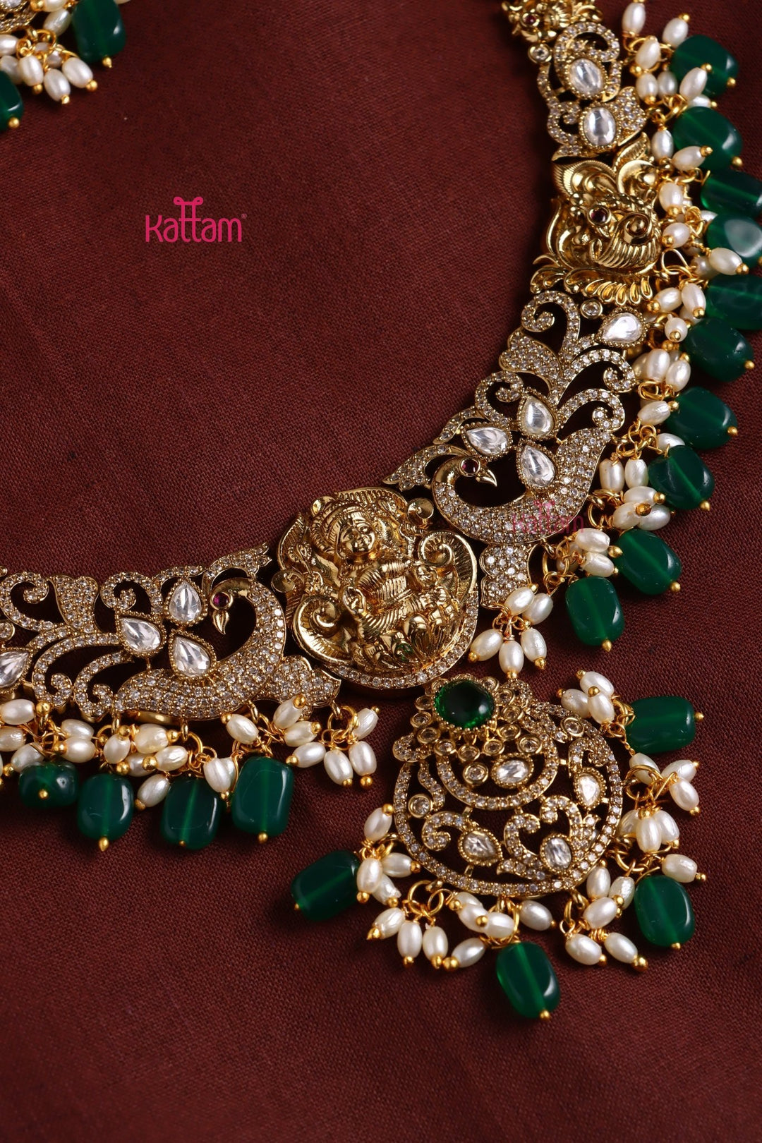 Chaithali - AD Goddess Green Necklace & Haram Set - N3421