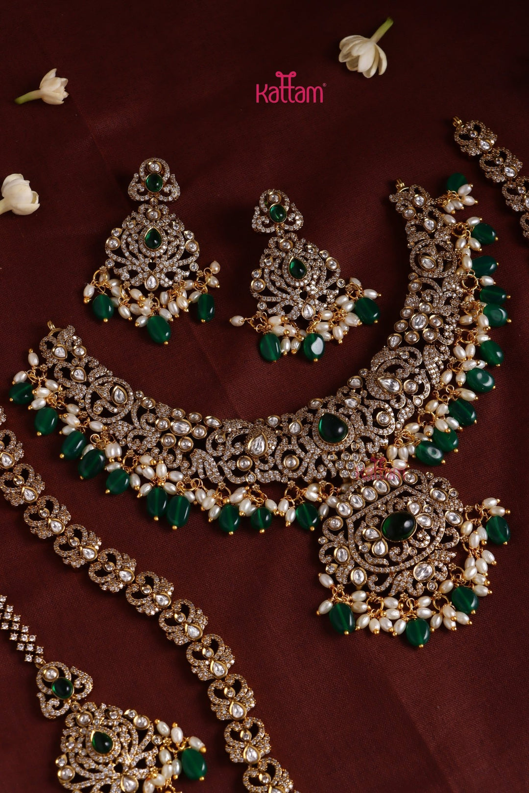 Chinmayi - AD Bridal Green Necklace & Haram Set - N3414