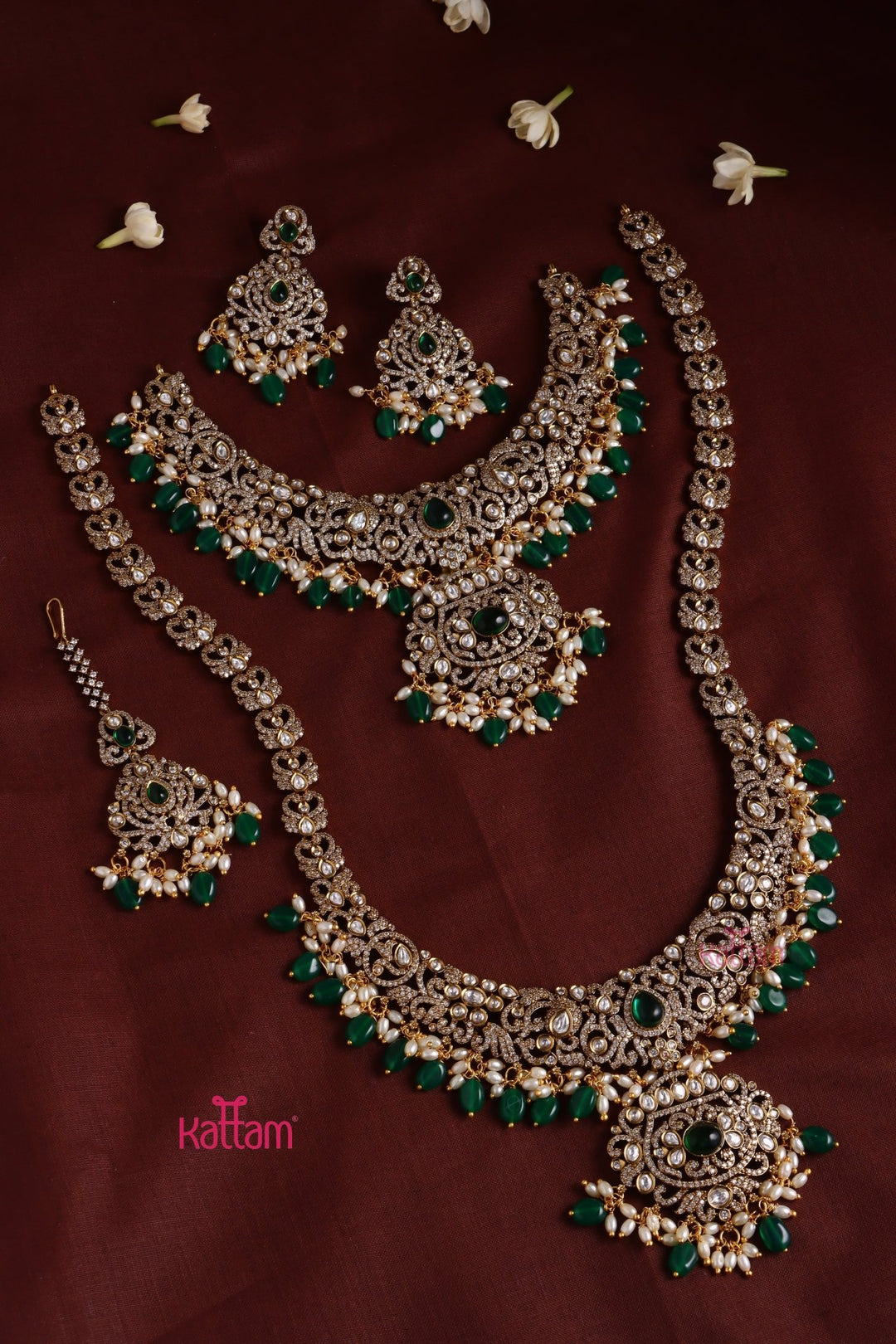 Chinmayi - AD Bridal Green Necklace & Haram Set - N3414