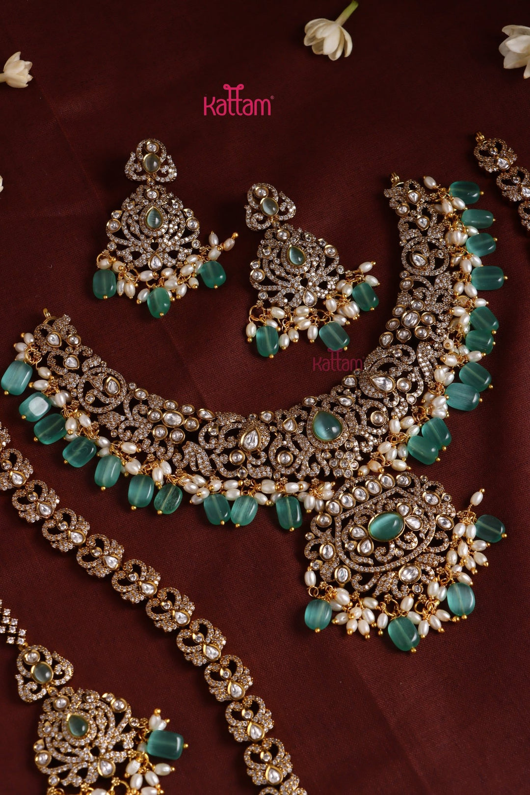 Chinmayi - AD Bridal Pastelgreen Necklace & Haram Set - N3422
