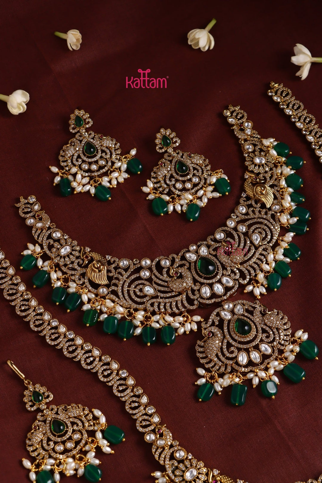 Chinthiya - Peacock Green Bridal Necklace & Haram Set - N3481