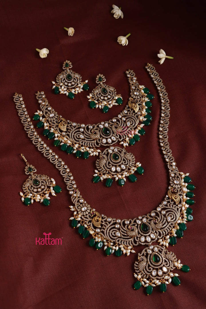 Chinthiya - Peacock Green Bridal Necklace & Haram Set - N3481