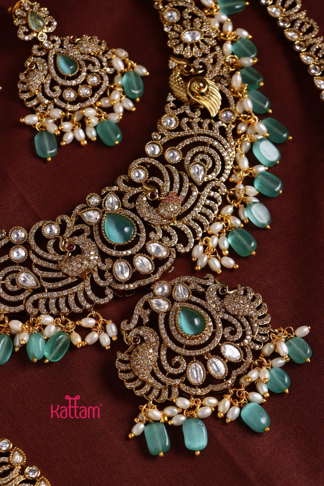Chinthiya - Peacock Pastelgreen Bridal Necklace & Haram Set - N3484