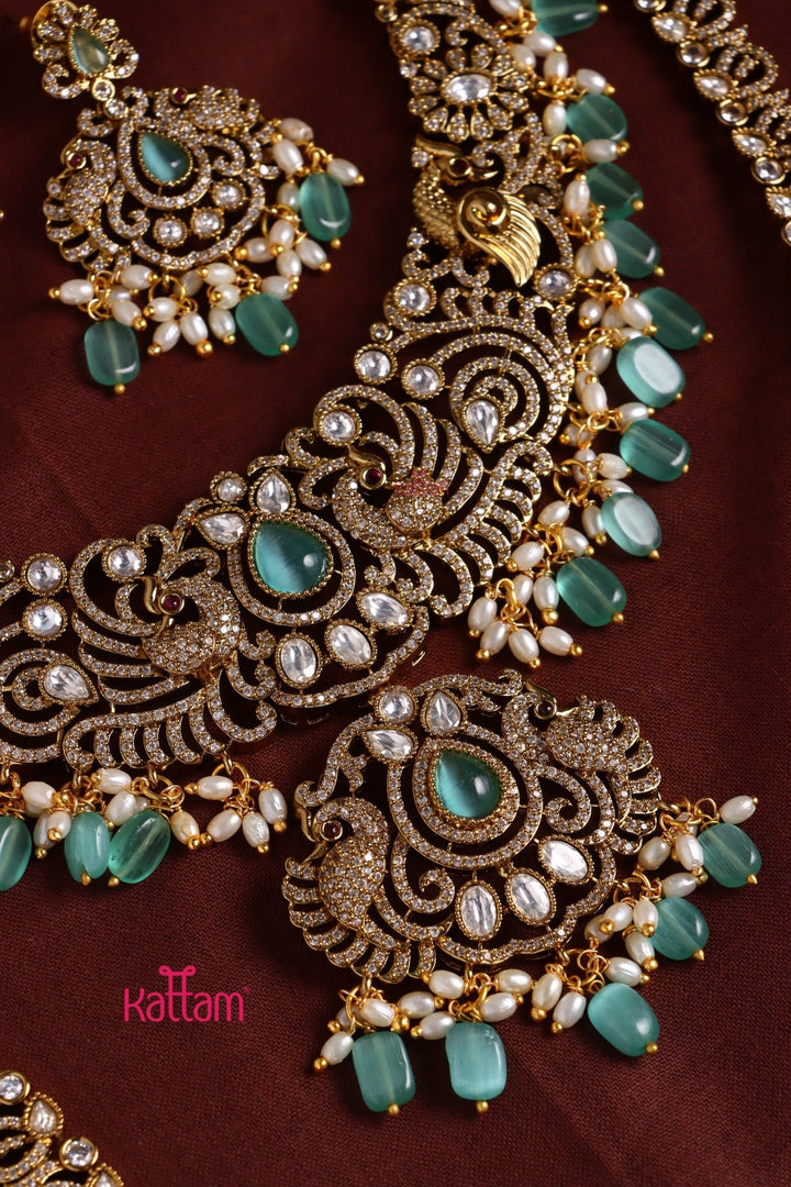 Chinthiya - Peacock Pastelgreen Bridal Necklace & Haram Set - N3484