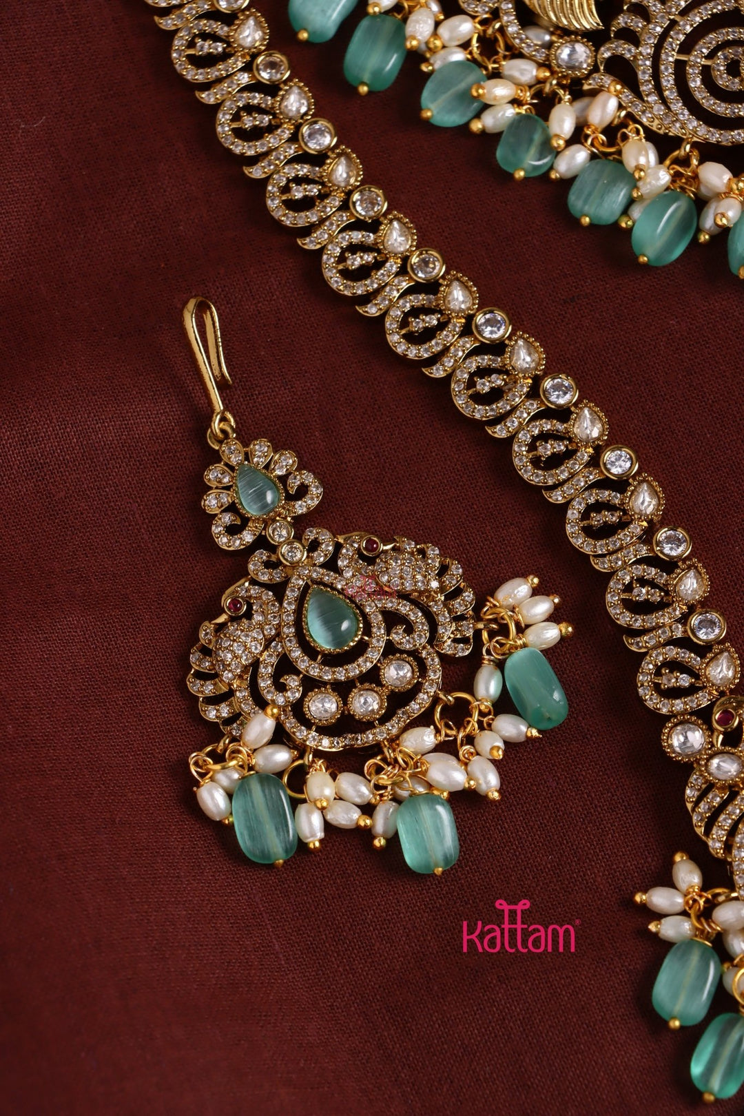 Chinthiya - Peacock Pastelgreen Bridal Necklace & Haram Set - N3484