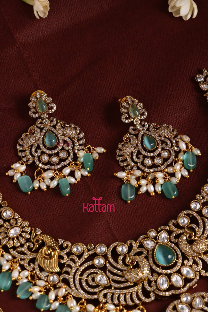 Chinthiya - Peacock Pastelgreen Bridal Necklace & Haram Set - N3484