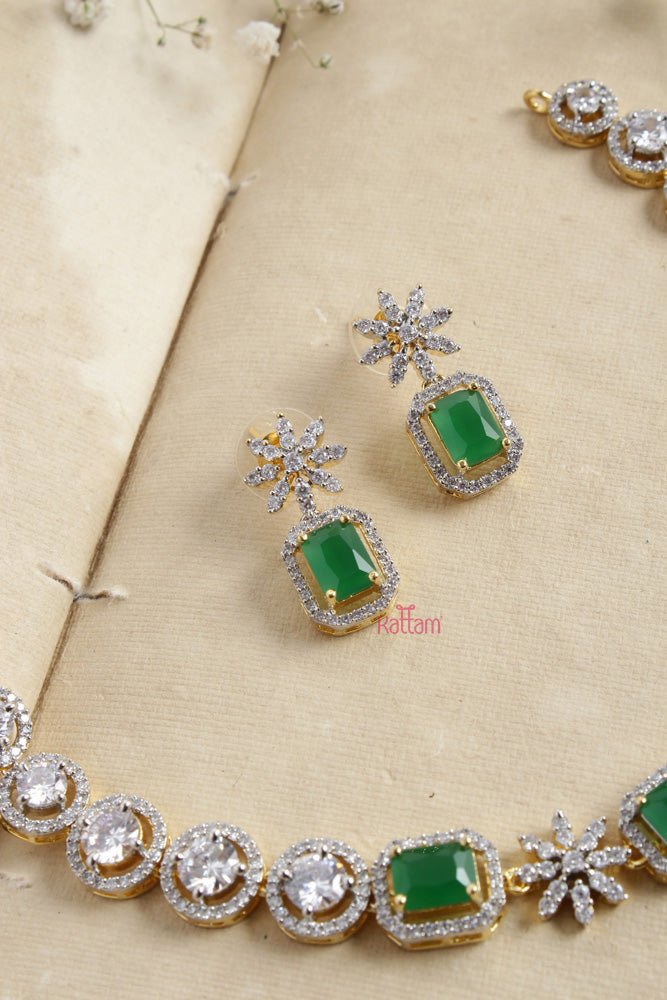 Classy Green Stone Round Choker Set - N2589