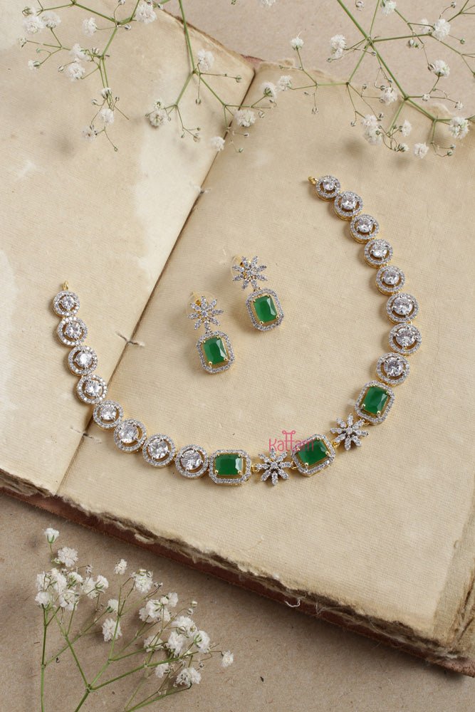Classy Green Stone Round Choker Set - N2589