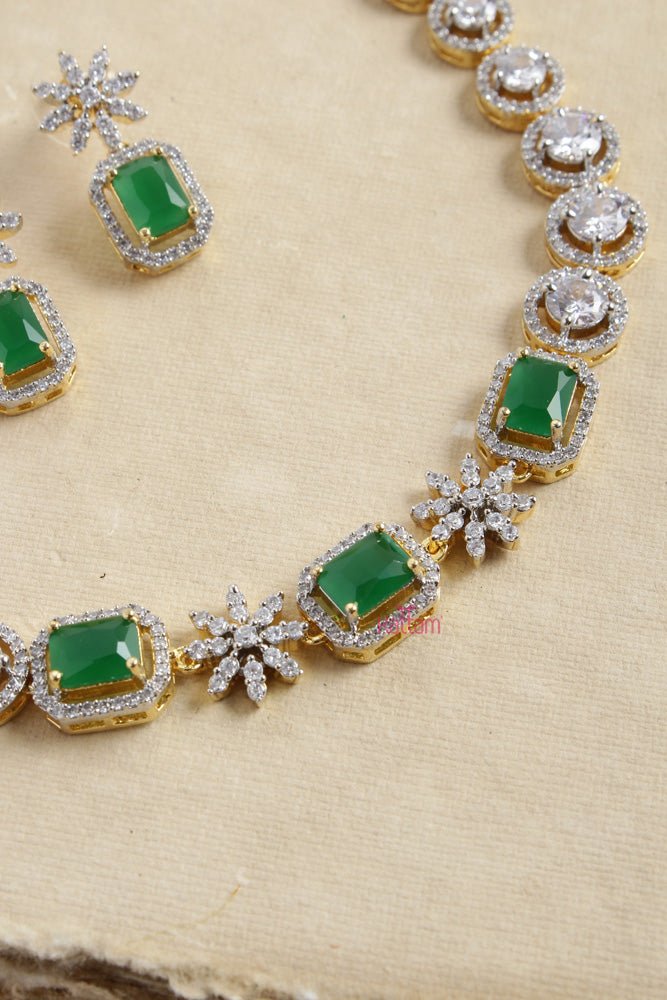 Classy Green Stone Round Choker Set - N2589