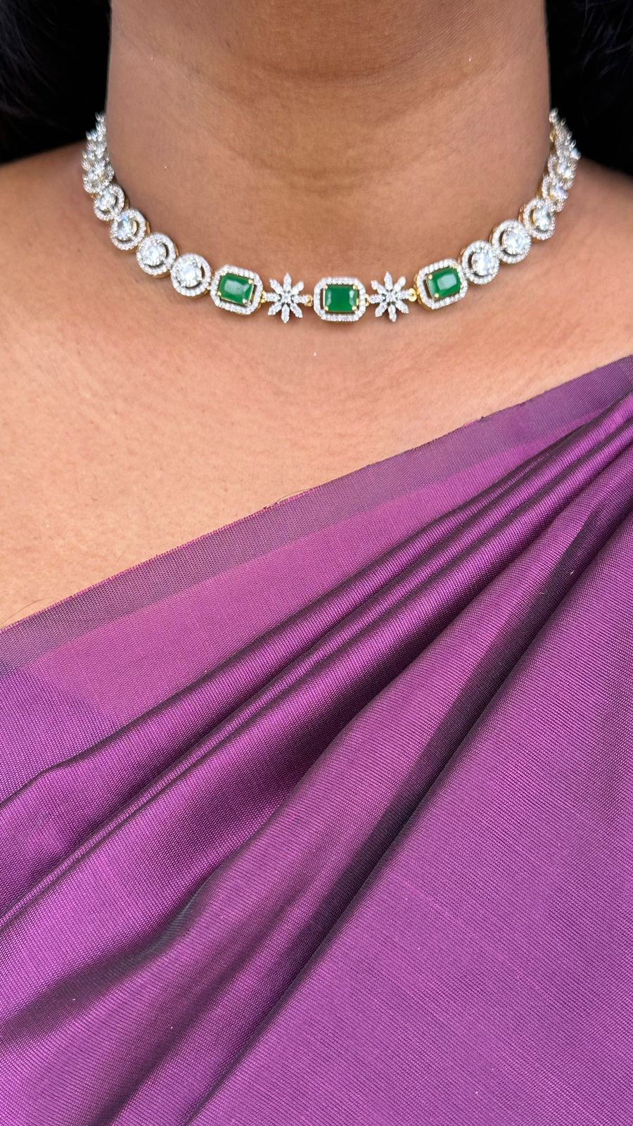 Classy Green Stone Round Choker Set - N2589