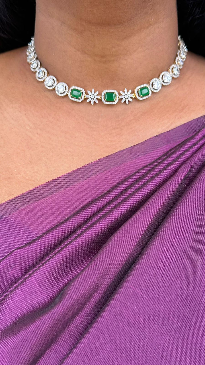 Classy Green Stone Round Choker Set - N2589
