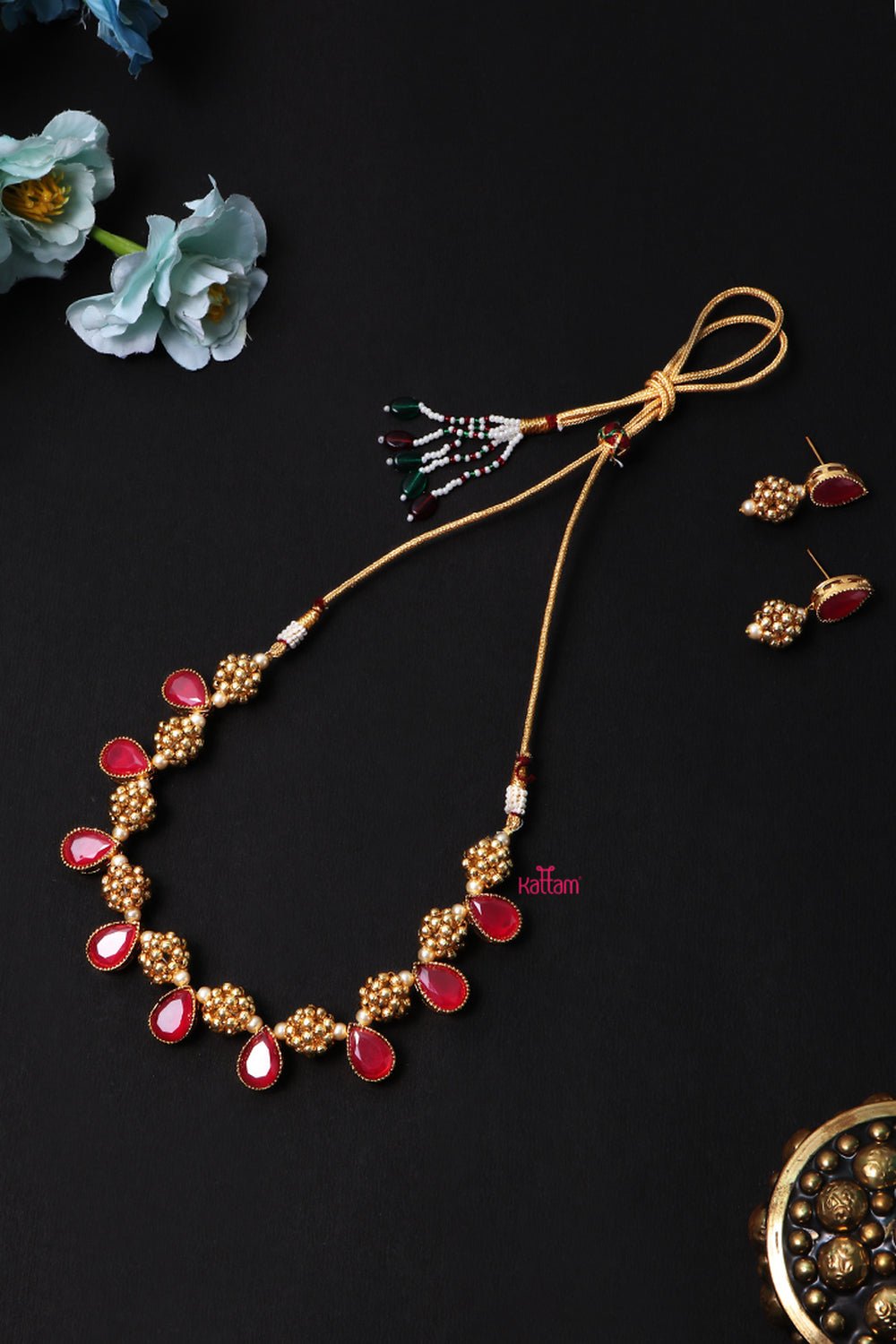 Cluster Gold Stone Choker Necklace - N614
