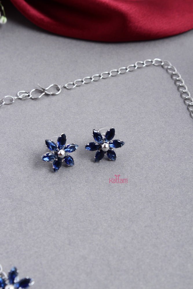 Contemporary Blue Floral Choker - N2537