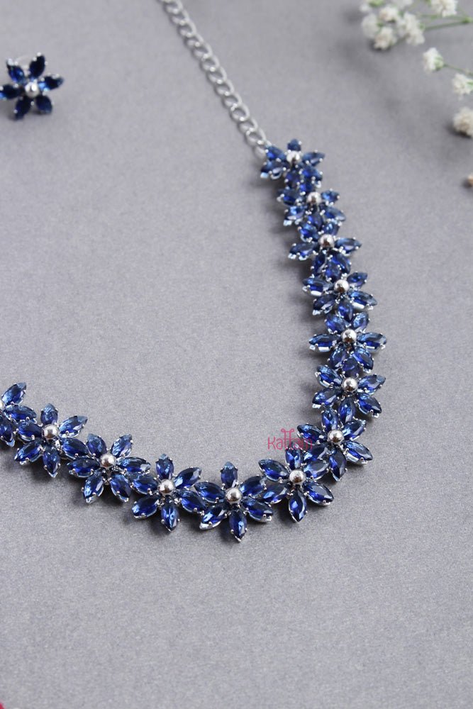Contemporary Blue Floral Choker - N2537