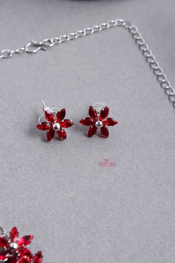 Contemporary Red Floral Choker - N2536