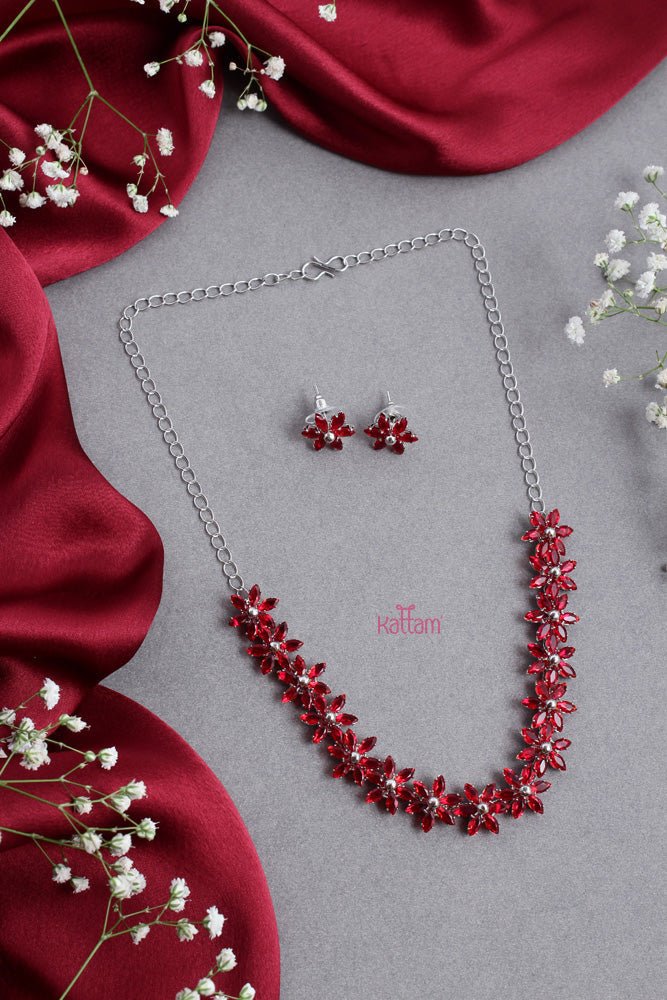 Contemporary Red Floral Choker - N2536