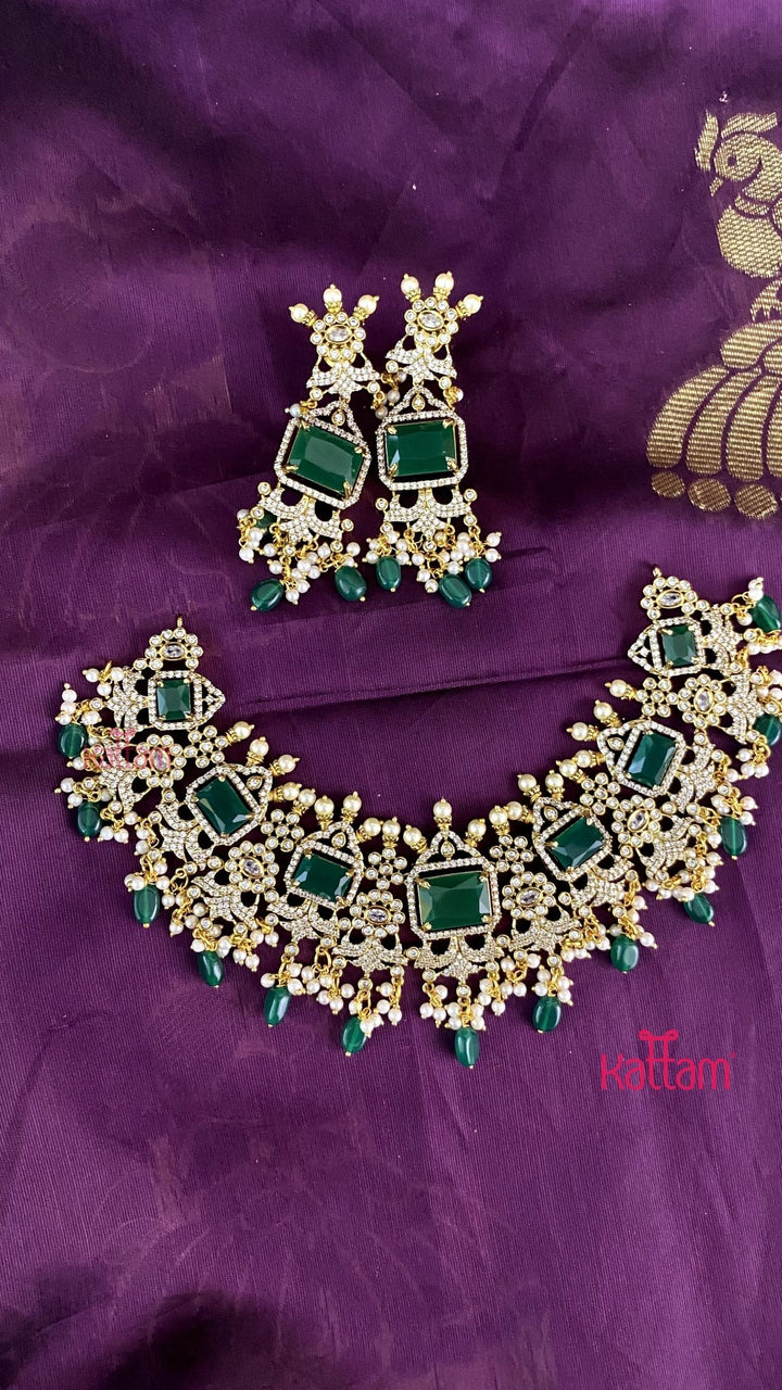 Darcie - Victorian Diamond Dark Green Bridal Choker - N6130