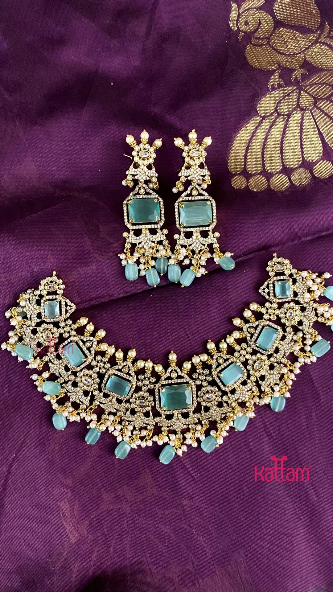 Darcie - Victorian Diamond Sea Green Bridal Choker - N6132