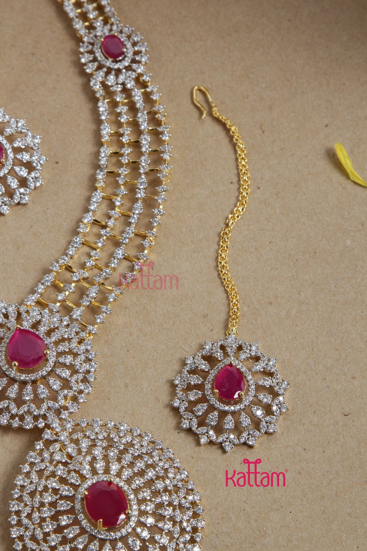Diamond Replica Bridal Ruby Necklace ( Pendant Detachable ) - n5094