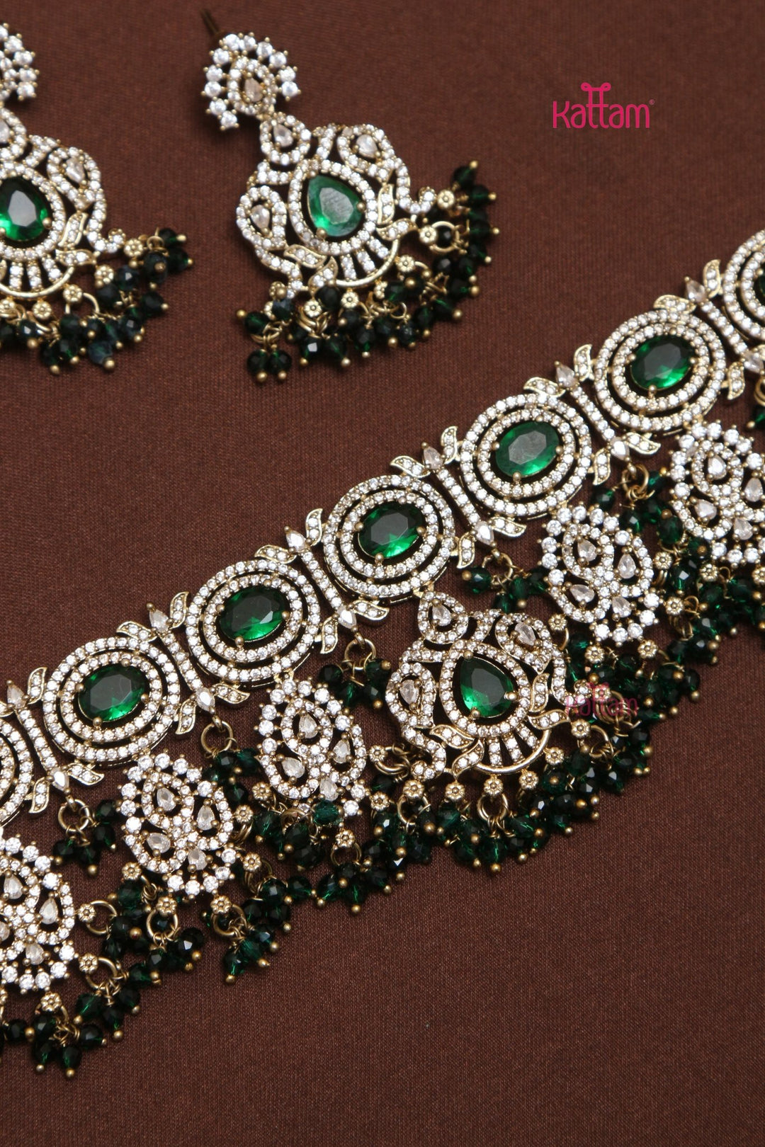 Diwana - Crystal Beads Green Bridal Choker - N5245