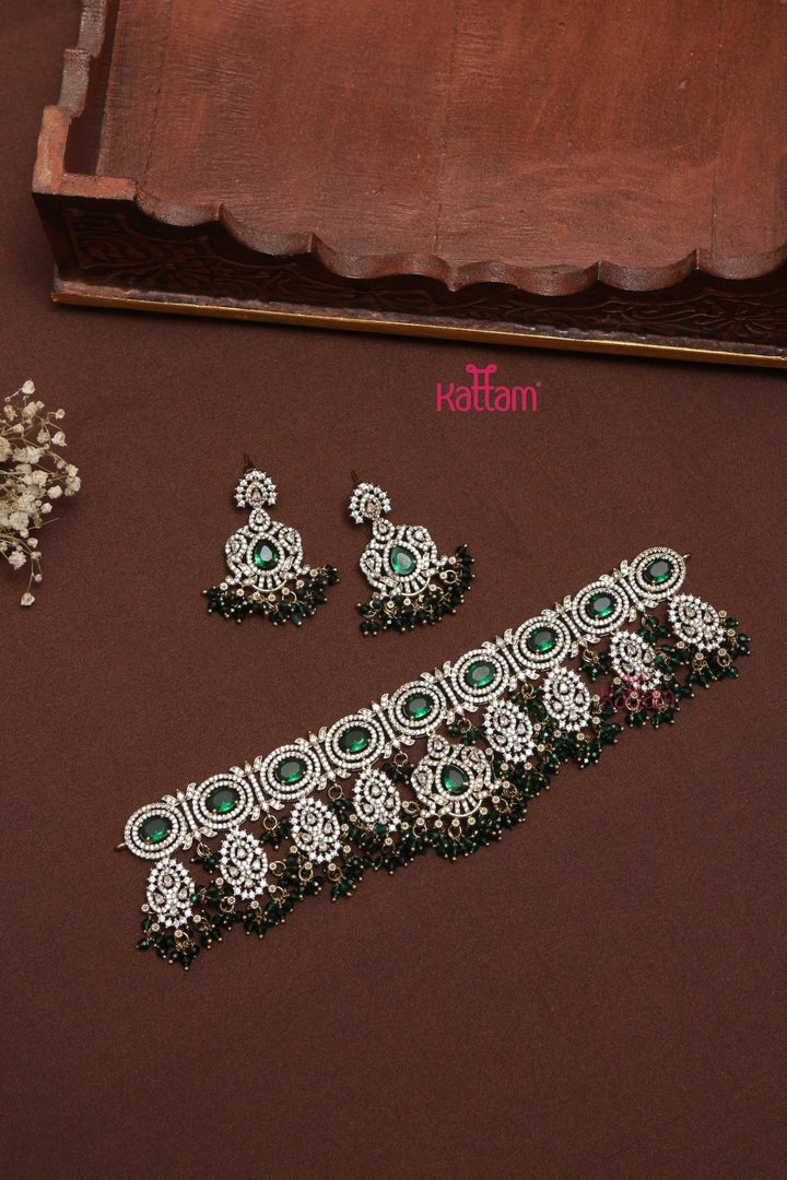 Diwana - Crystal Beads Green Bridal Choker - N5245