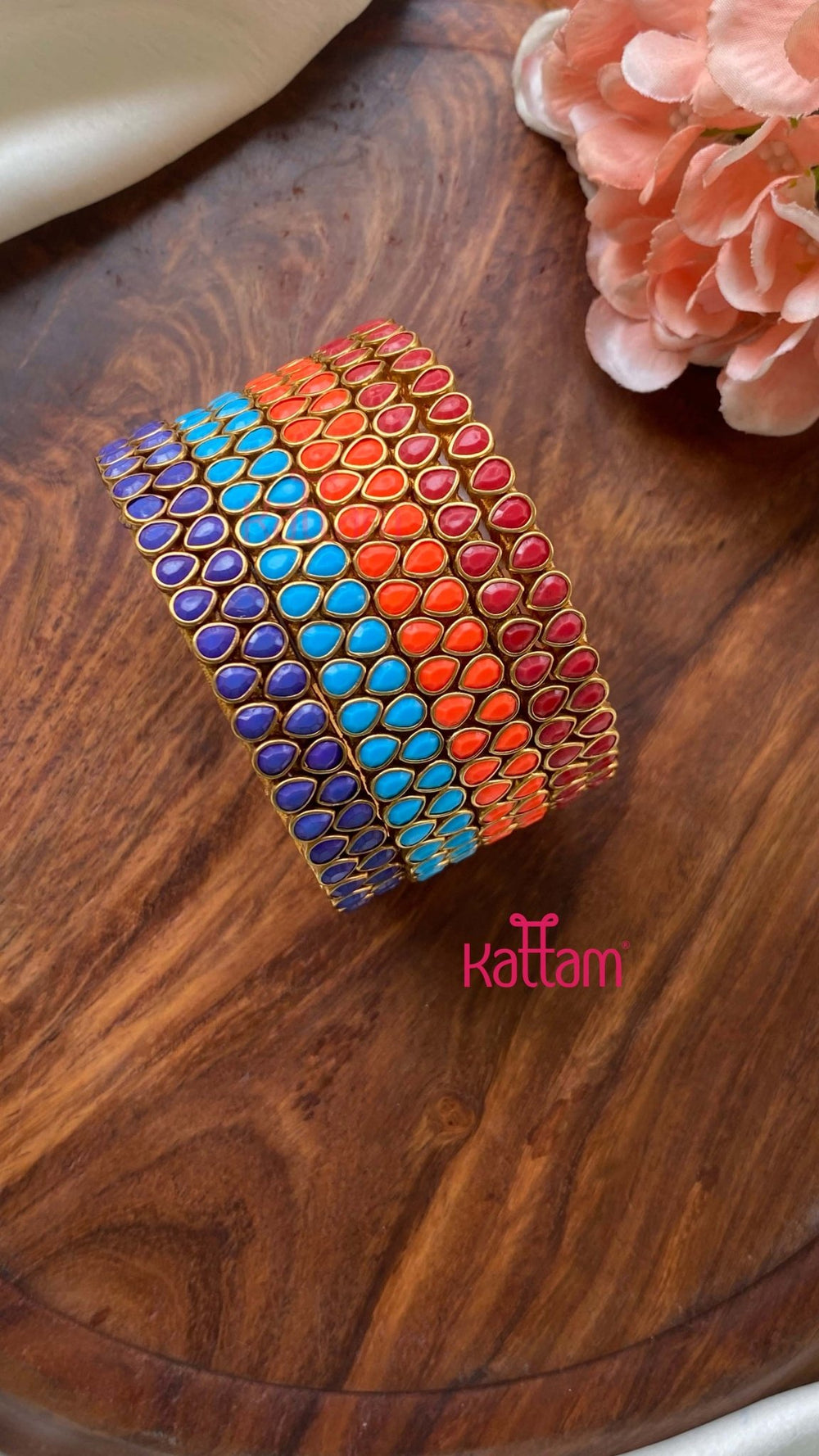 Drop Shape Handmade Kundan Bangles (4colours Set) - KB100 - V4
