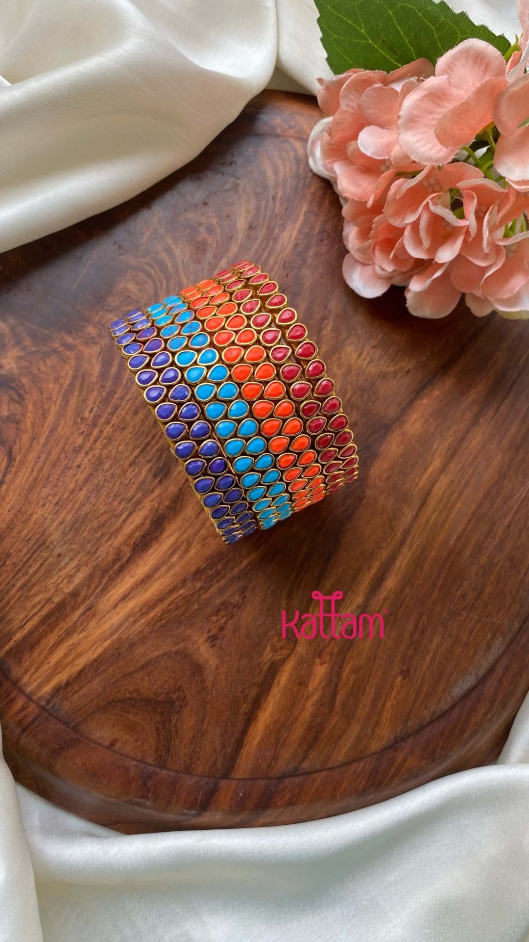 Drop Shape Handmade Kundan Bangles (4colours Set) - KB100 - V4
