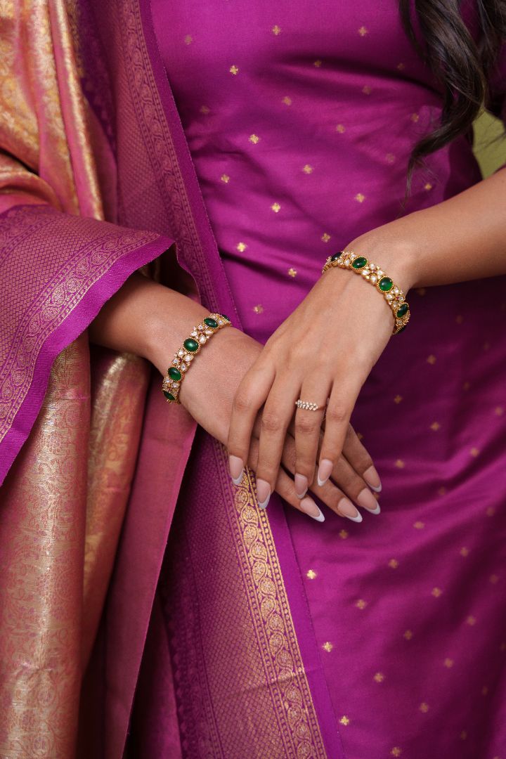 Elsa Flower Green Stone Bangle - B575 - V4