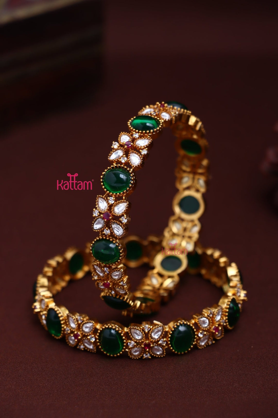 Elsa Flower Green Stone Bangle - B575 - V4