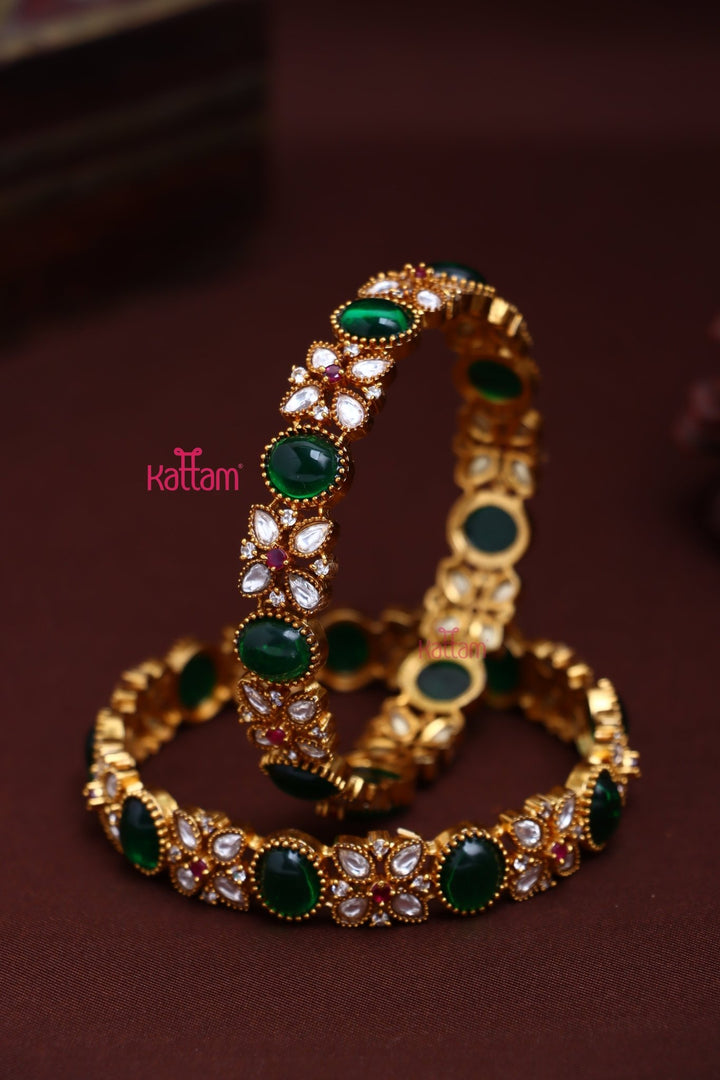 Elsa Flower Green Stone Bangle - B575 - V4