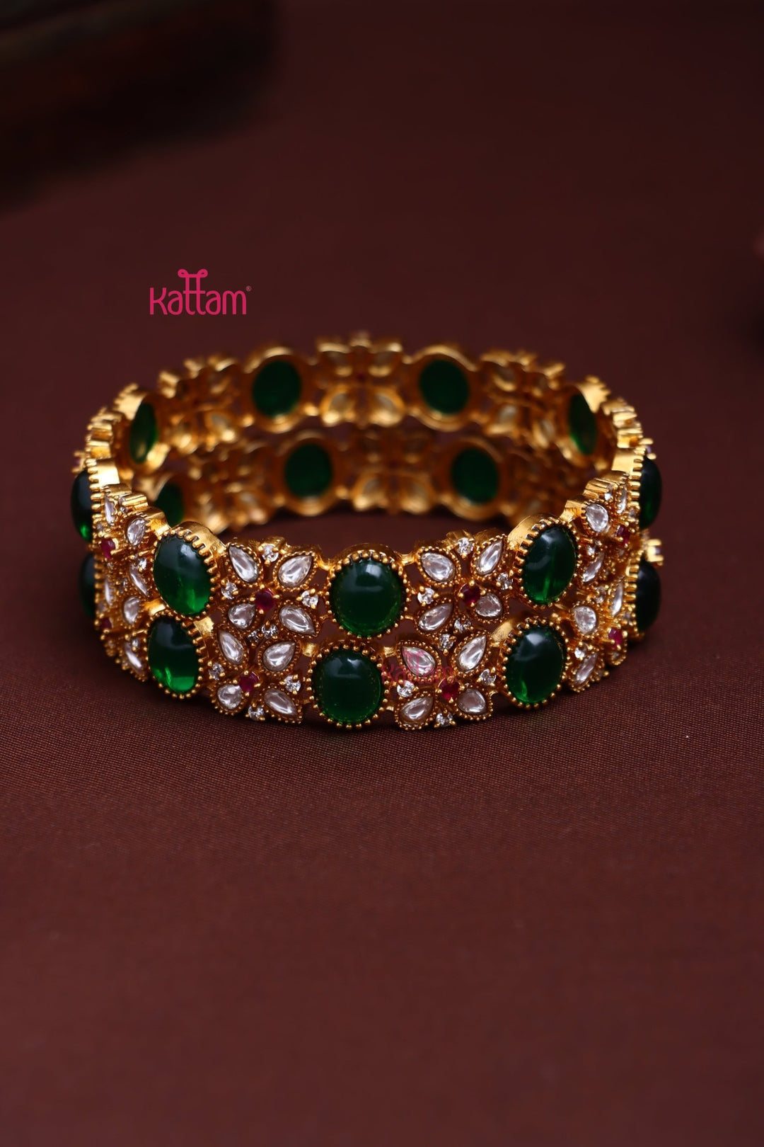 Elsa Flower Green Stone Bangle - B575 - V4