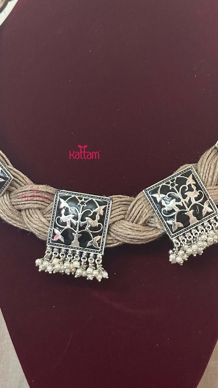 Esha - Meenakari Hand Crafted Designer Jute Necklace - Black - N2907