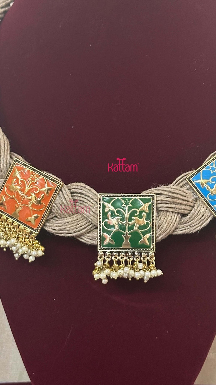 Esha - Meenakari Hand Crafted Designer Jute Necklace - Multicolour - N2908