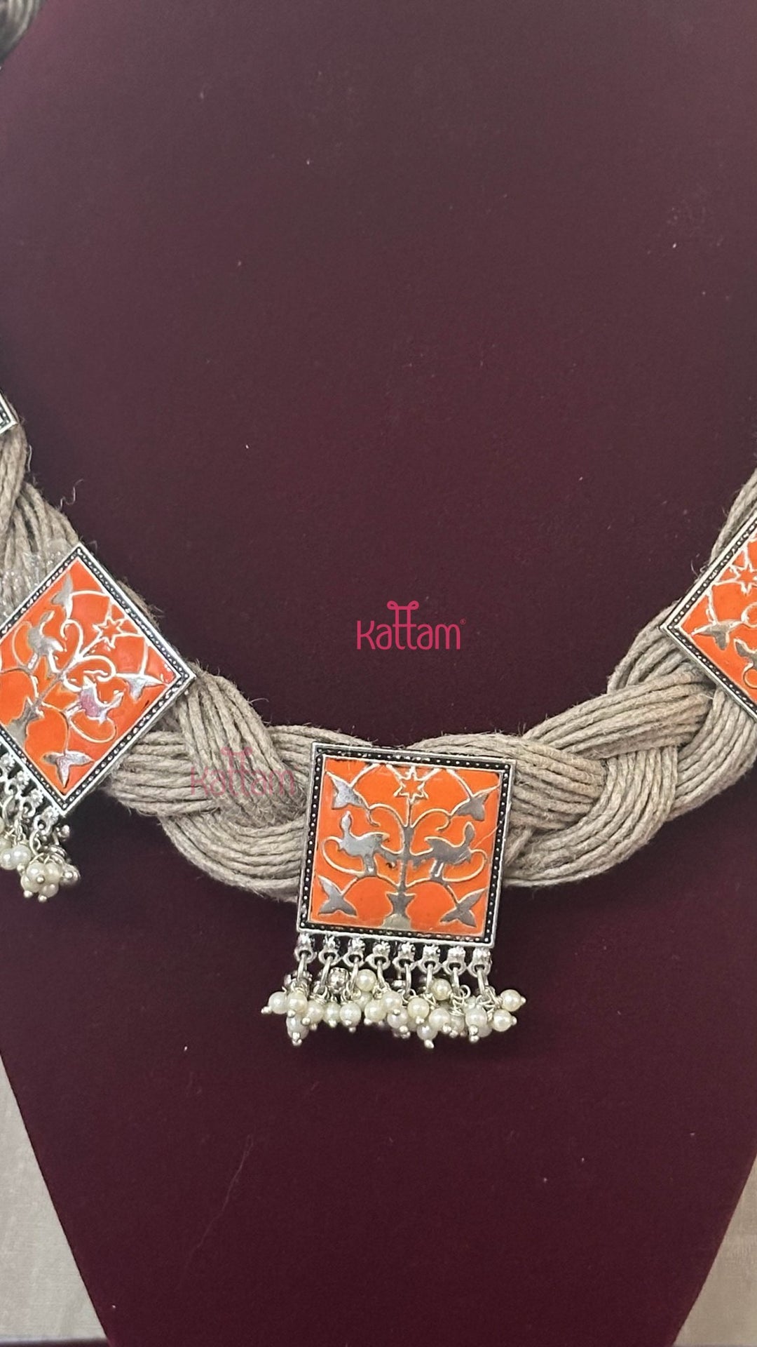 Esha - Meenakari Hand Crafted Designer Jute Necklace - Orange - N2903