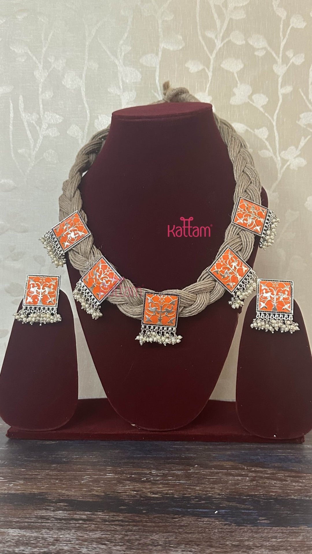 Esha - Meenakari Hand Crafted Designer Jute Necklace - Orange - N2903