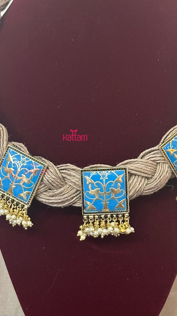 Esha - Meenakari Hand Crafted Designer Jute Necklace - Sky Blue - N2902