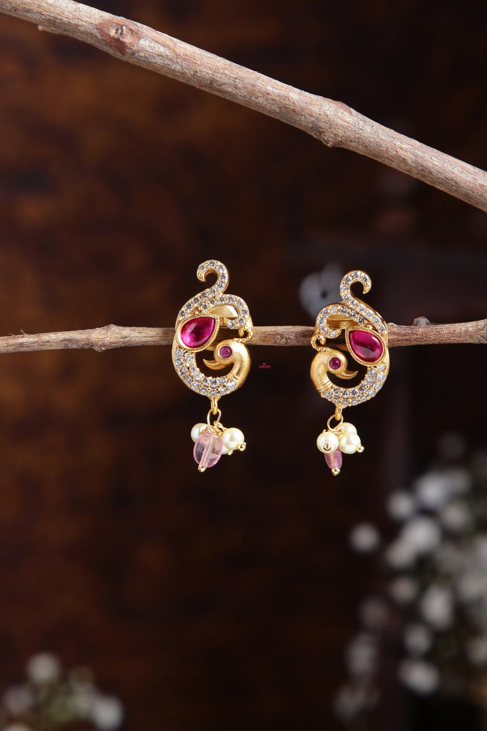 Ethnic Peacock Pink Small Earring