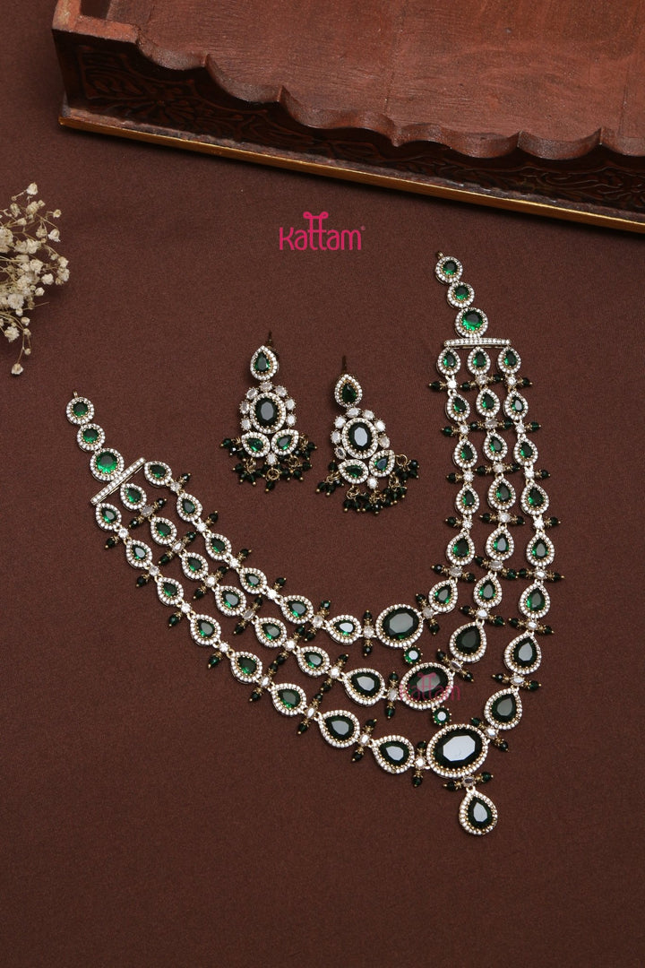 Exquisite Triple Layered Green Moissanite Kundan Necklace - N5246