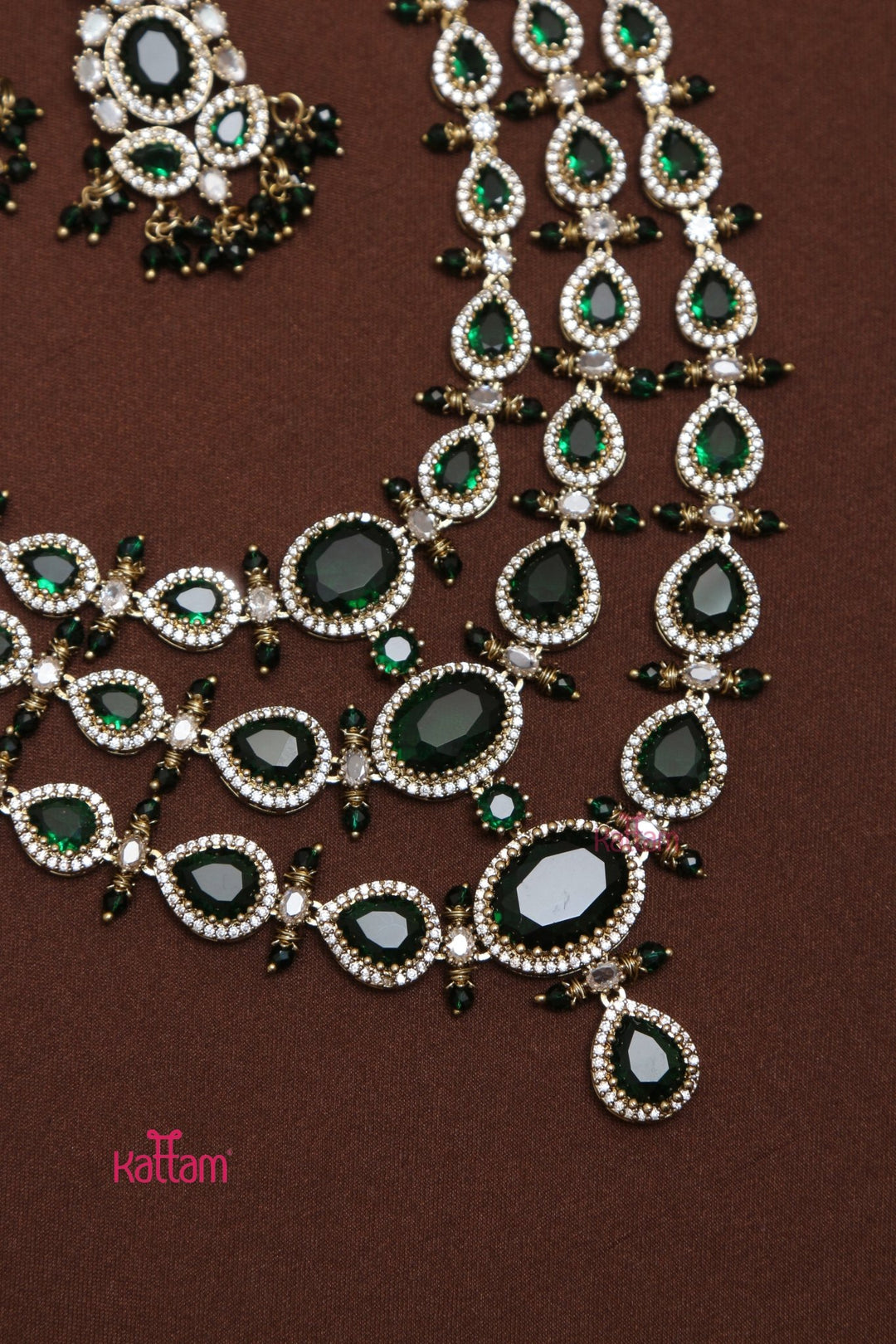 Exquisite Triple Layered Green Moissanite Kundan Necklace - N5246
