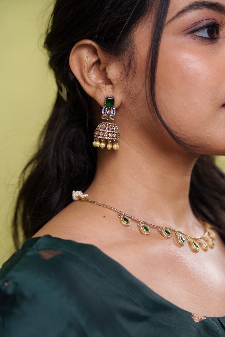 Faritha - AD Green Stone Jhumka - E1198