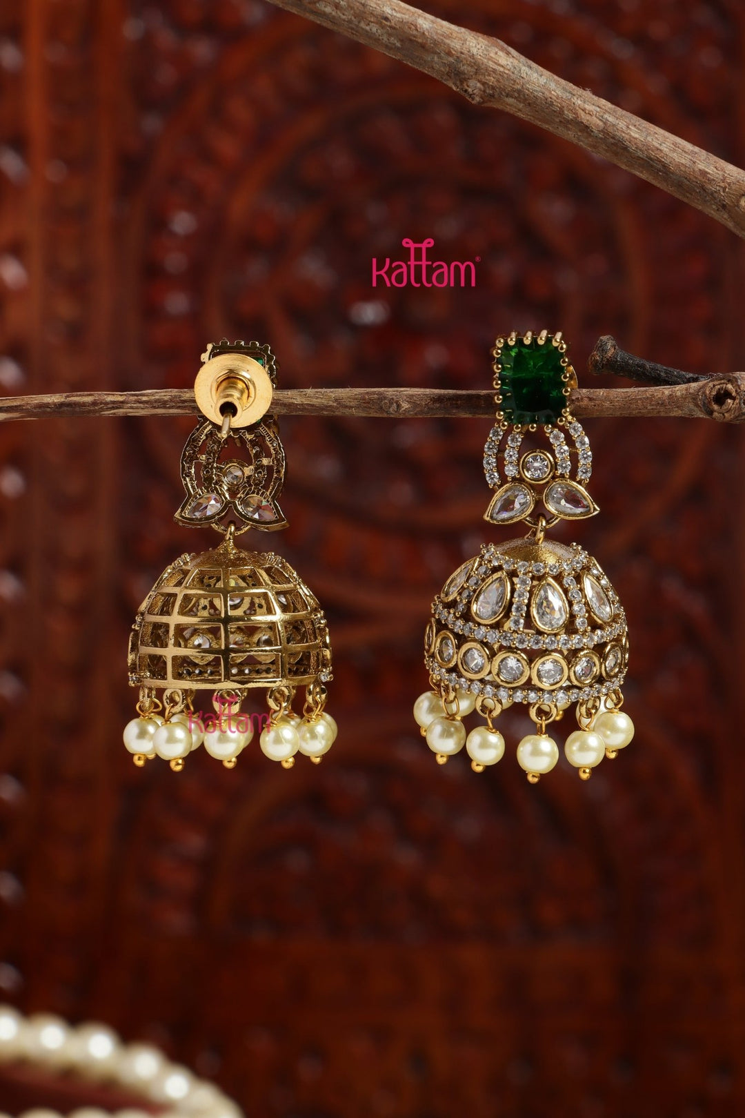 Faritha - AD Green Stone Jhumka - E1198