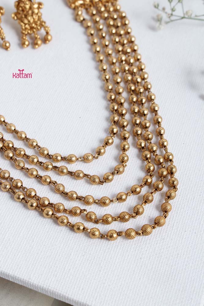 Five Layered Golden Pearl Necklace - N2375
