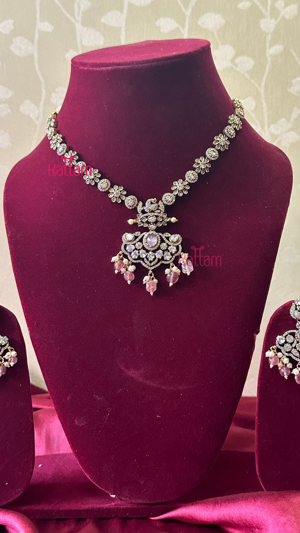 Flora Victorian AD Pink Short Necklace - N5039